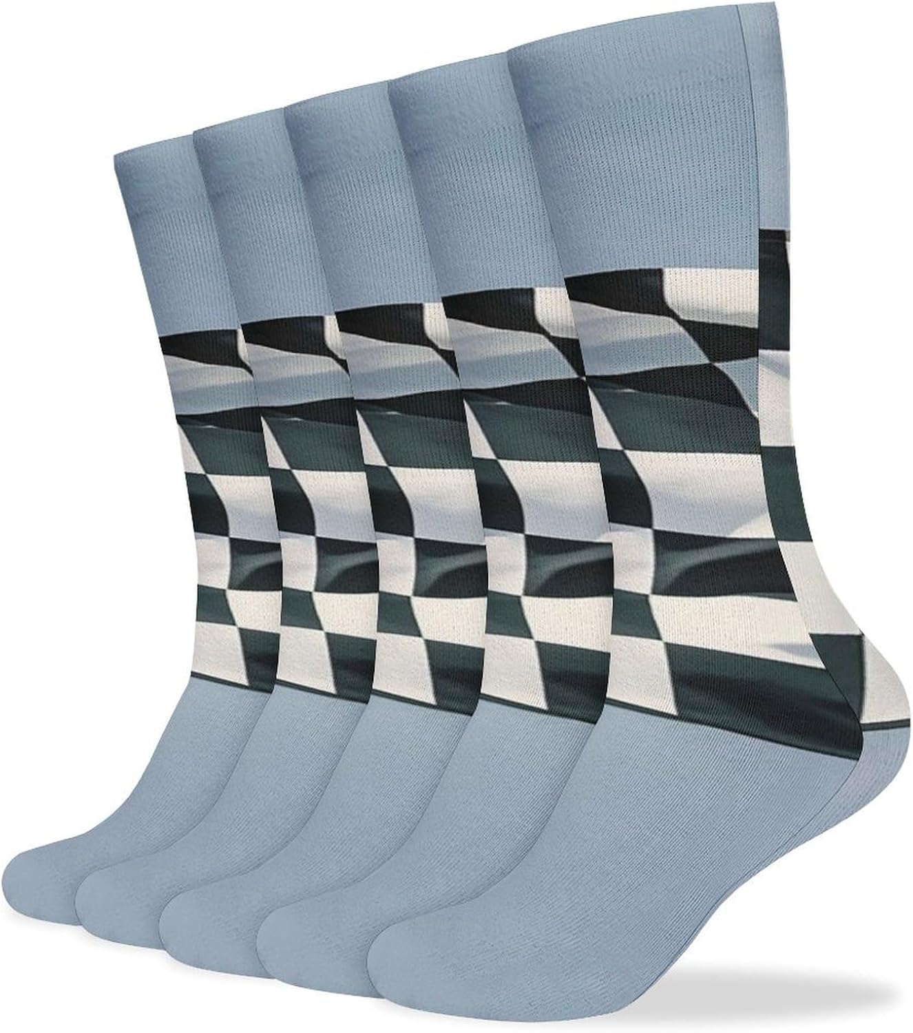 5 Pairs Knee High Socks Checkered Flag Racing Long Tube Boot Seamless Toe