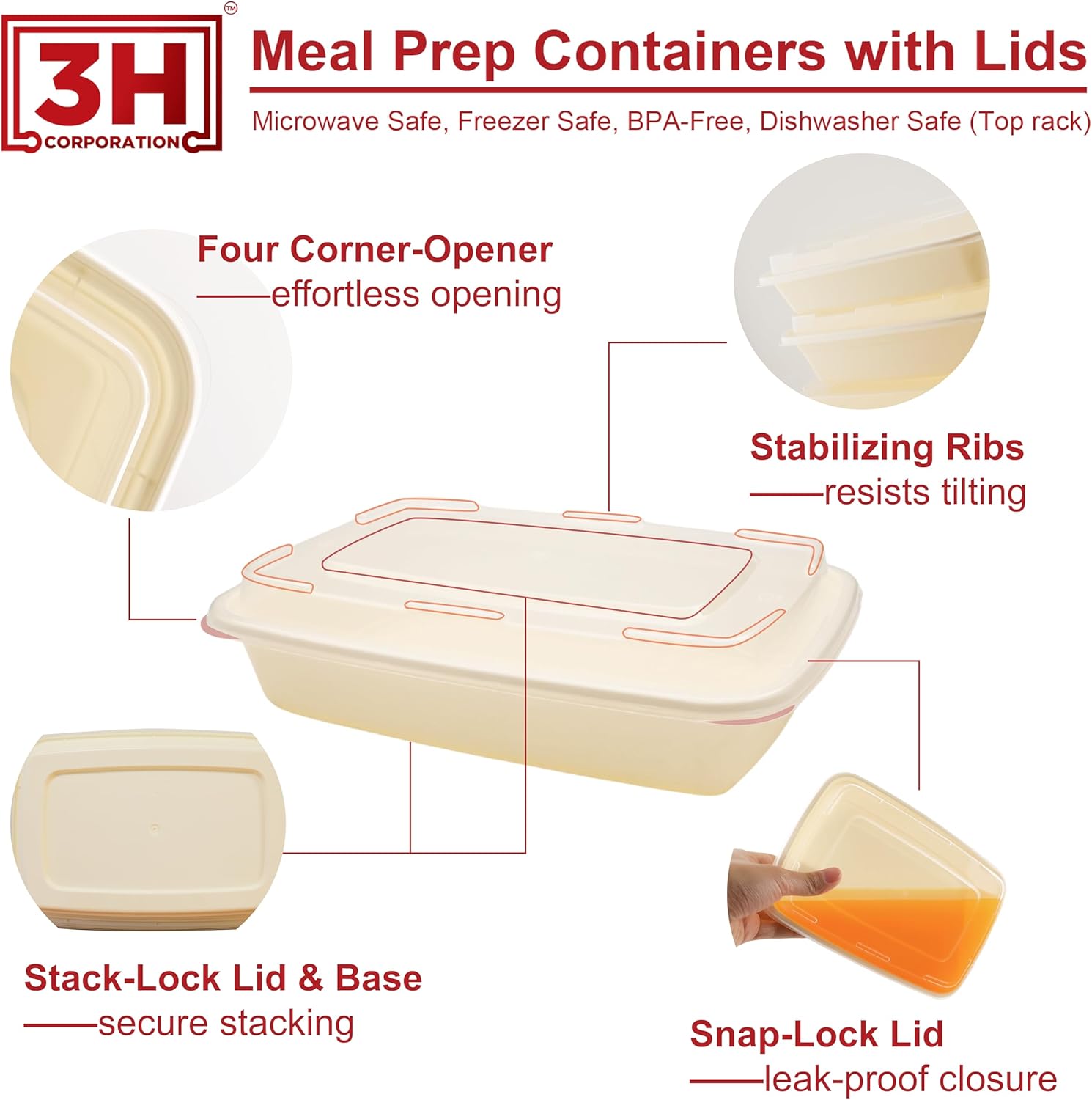 Meal Prep Containers Reusable [150 Pack, 16 oz] To Go Food Containers with Lids - BPA-Free, Microwave/Dishwasher/Freezer Safe, take-out meal container, Translucent Natural Beige (150 Set, 300-Piece)