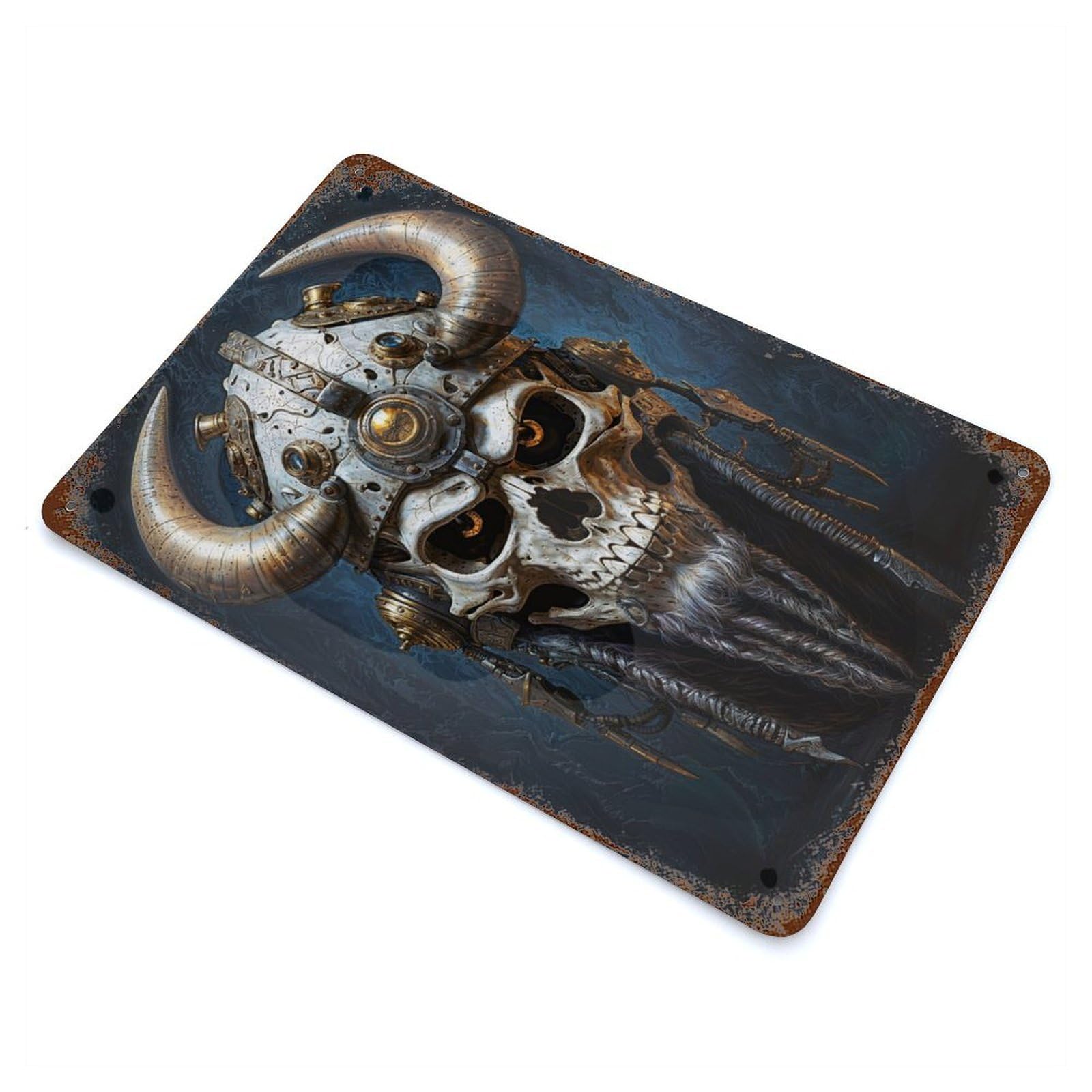 Nordic Viking Skull Rusty Metal Tin Sign 11.8"x7.9", for Farmhouse, Kitchen And Entryway Decor, Rustic Home Decor