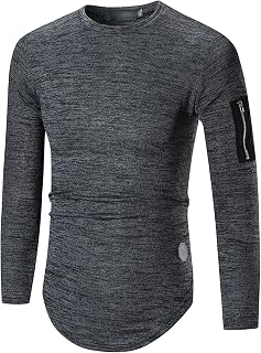OULIWANGLUO Men's Long Sleeve Round Neck Bottoming Shirt Regular Fit Basic Lightweight Pullover Top Hipster Hip Hop Longline