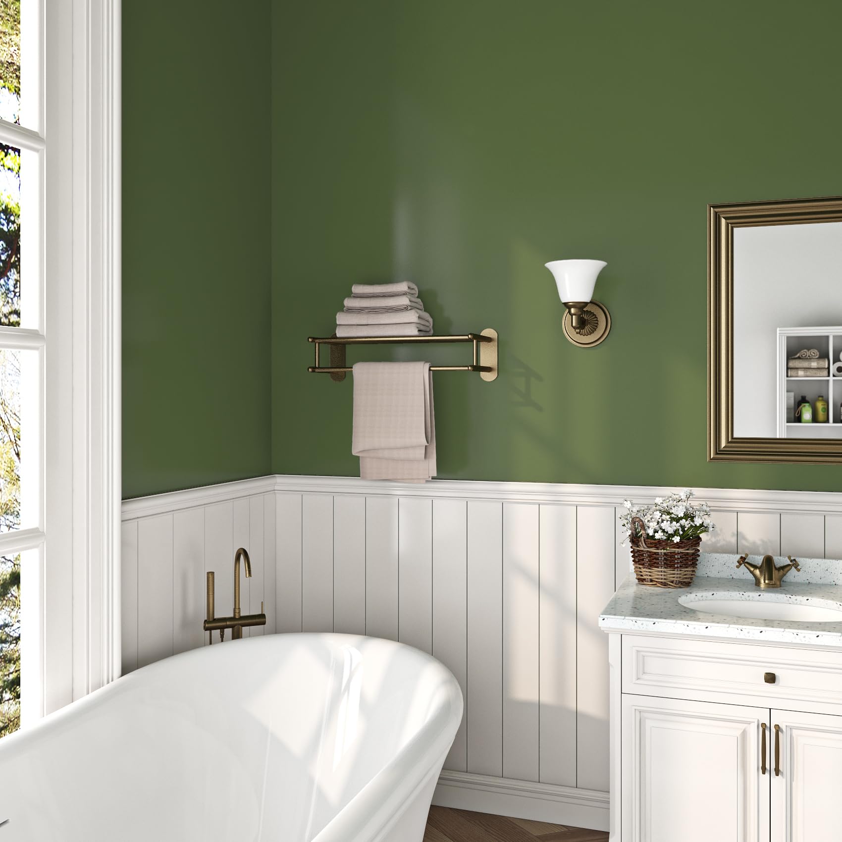 Livelynine Peel and Stick Wallpaper Olive Green 40CMx5M Vinyl Wrap for Kitchen Cupboards Green Matt Waterproof Sticky Back Plastic Roll Solid Color Green Wall Paper for Living Room Bathroom Wall - Image 4