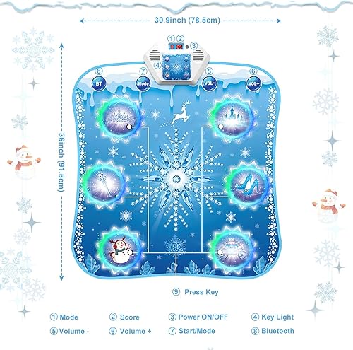 Miniatura 6 de Alfombrilla de baile para niños con Bluetooth, 6 flechas iluminadas, 5 modos de juego, música incorporada, juguetes congelados para niños y niñas,