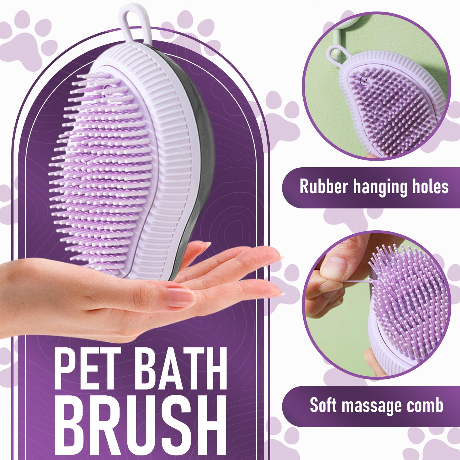 Brosse de Bain en Silicone Souple pour animaux de compagnie Accessoire de Toilettage avec Réservoir et Distributeur d'Eau et Shampoing Massage pour Chiens & Chats à Poils Courts/Longs