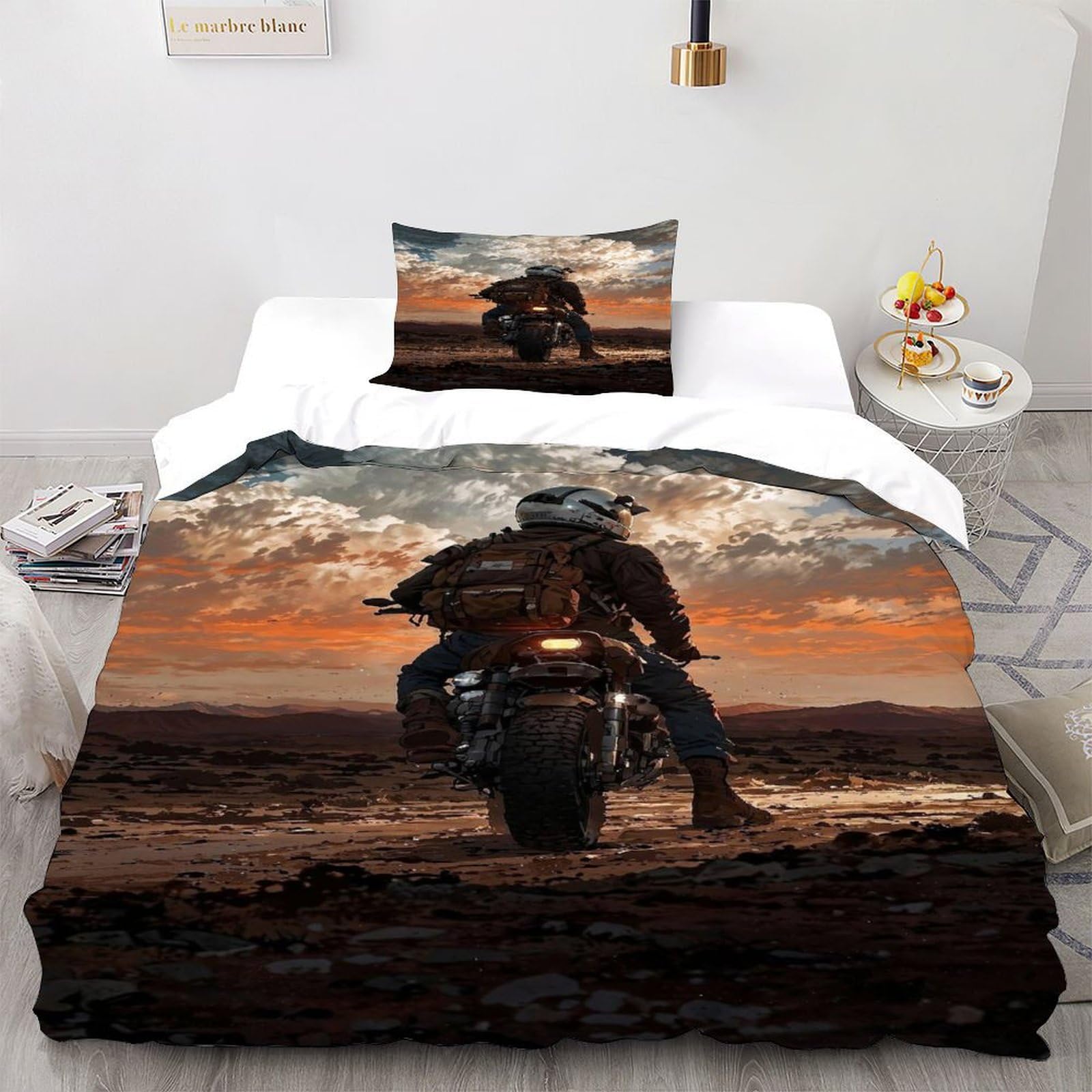 Housse de couette moto 135x200 linge de lit microfibre sport 3D adulte