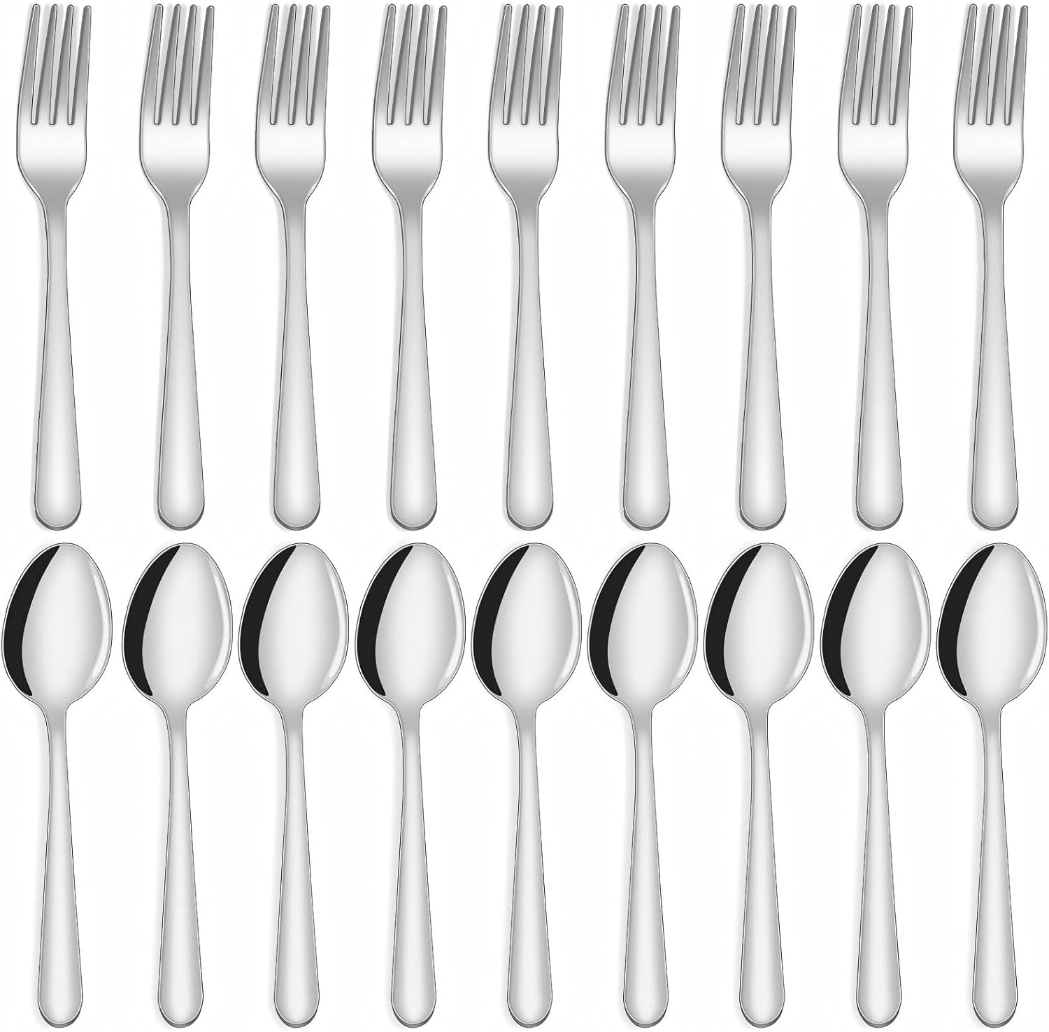 Unokit 24-Piece Spoons and Forks Set Silverware Set - Forks and Spoons Food Grade Stainless Steel Silverware for Home, Kitchen and Restaurant, 12-Fork and 12-Spoon, Mirror Polished&amp;Dishwasher Safe