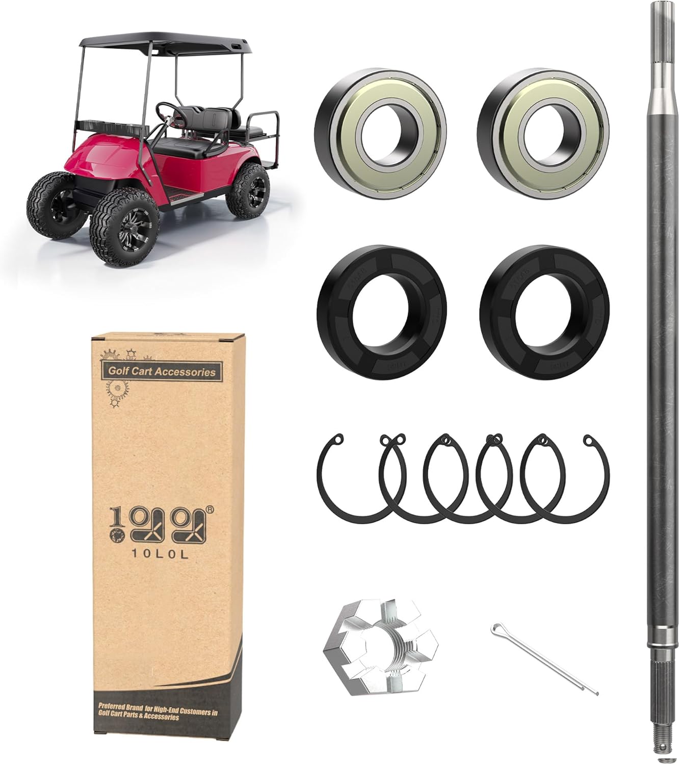 10L0L EZGO Golf Cart Driver Side Rear Axle Shaft Kit with Bearing Seal for TXT/Medalist Electric 1994-2013, Replaces OEM 20377G11