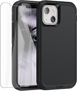 AICase for iPhone 13 Case with Glass Screen Protector, Heavy Duty Protective Phone Case, Military Grade Full Body Protection Shockproof/Dustproof/Drop Proof Rugged Tough Durable Cover