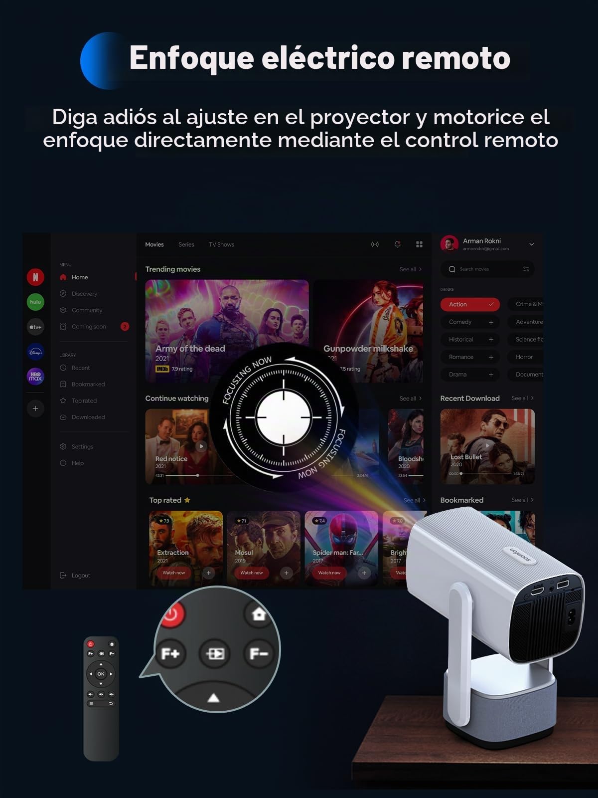 SOOMFON SK2 Mini proyector con WiFi y Bluetooth 1080P Supote Full HD | Proyector de teléfono portátil para dormitorio con altavoz, enfoque eléctrico, Keystone, compatible con TV Stick/HDMI/Laptop