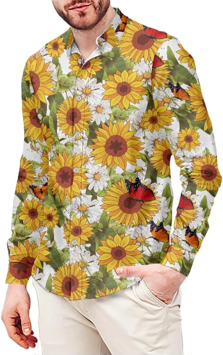 Amazon.com: DUOLIFU Mens Sunflower 3D Print Casual Long Sleeve Buttons Down  Regular Fit Dress Shirts,Sunflower 1,S : Clothing, Shoes \u0026 Jewelry