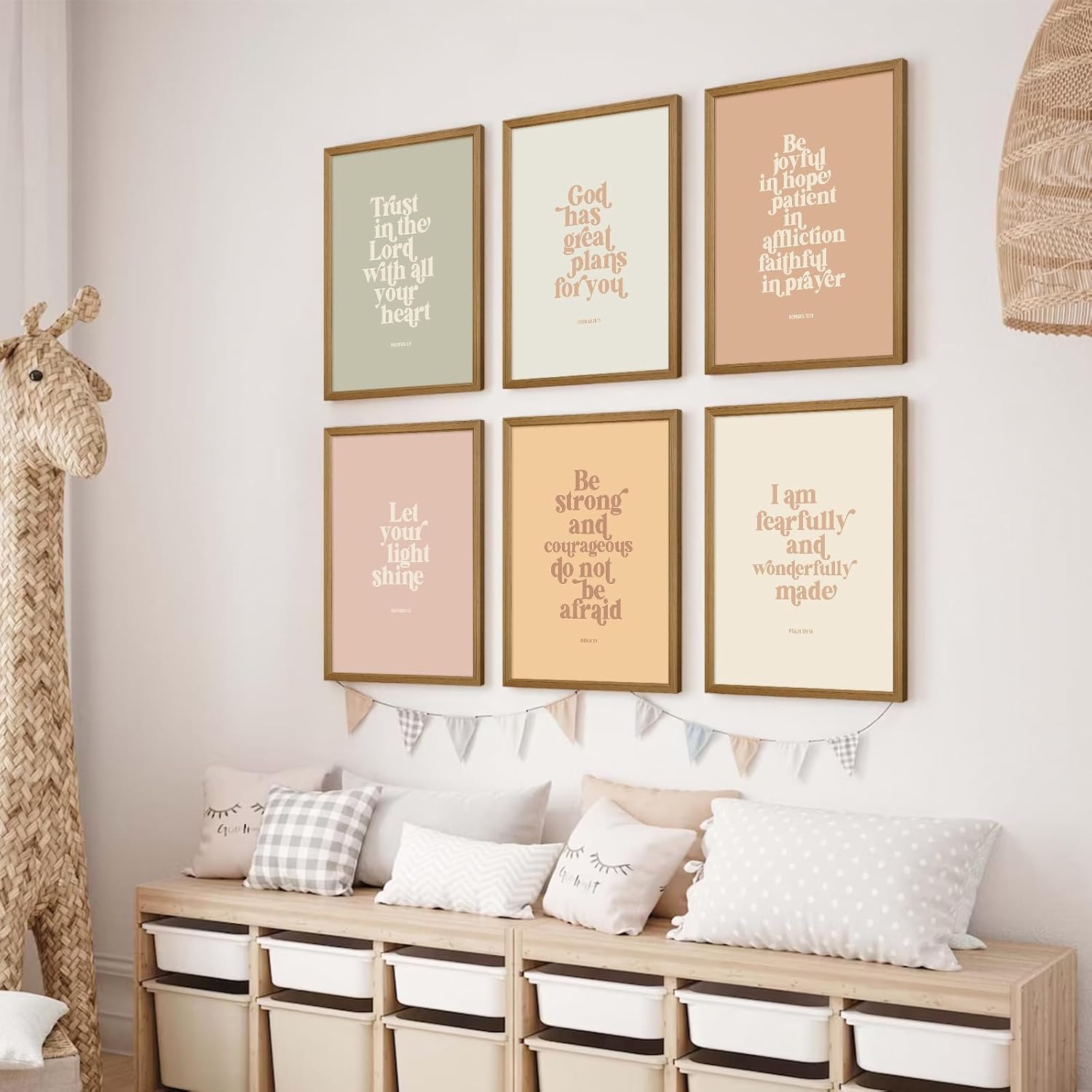 Bible Verse Wall Art Decor Kids Christian Canvas Pictures Inspirational Quotes Wall Art Jesus Religious Posters Educational Kids Artwork Christian Boho Prints for Bedroom 8x10x6 Inch Wood Framed
