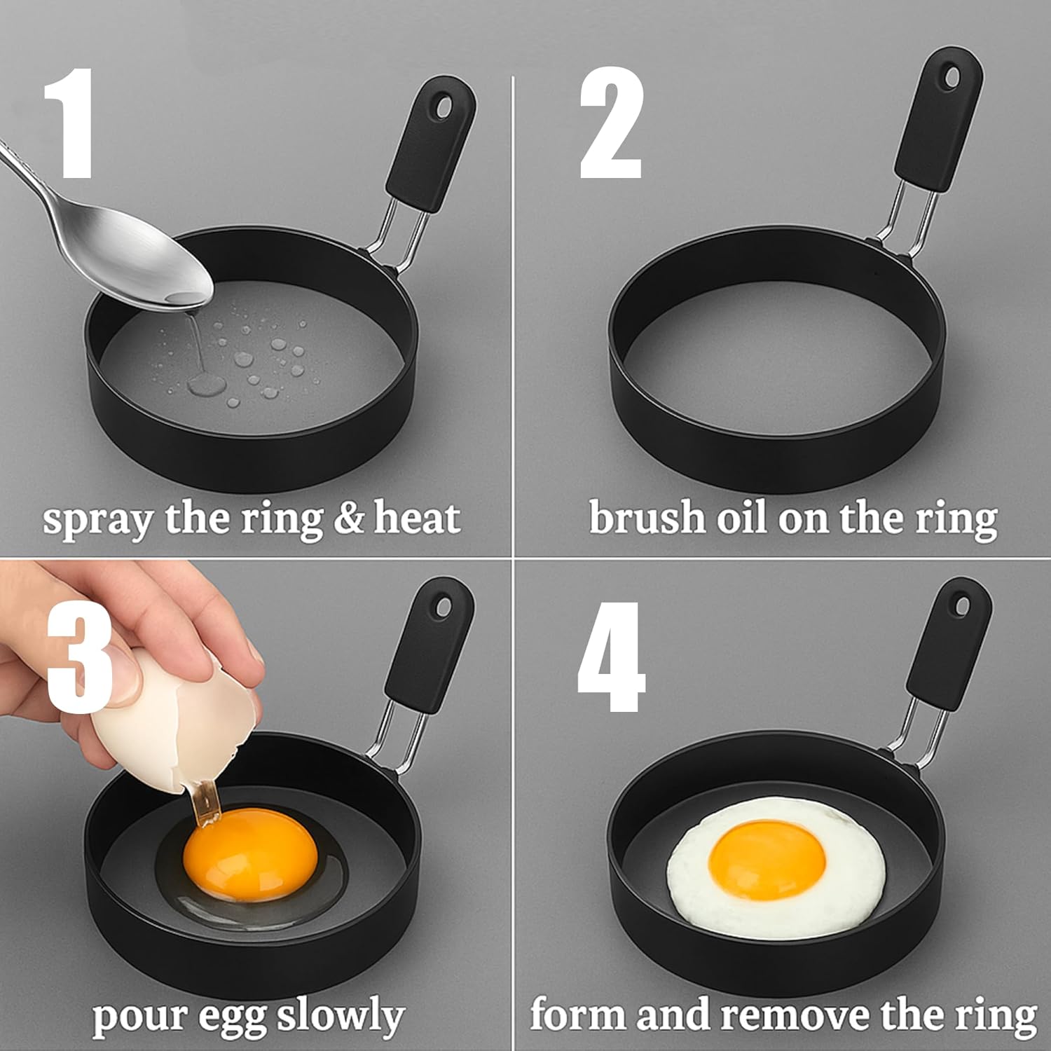 8 Pack Eggs Ring Pancake Ring Set: 6" Large Omelette Ring, 3.5" Round Egg Ring, Stainless Steel Fried Egg Molds for Breakfast Omelette Sandwich