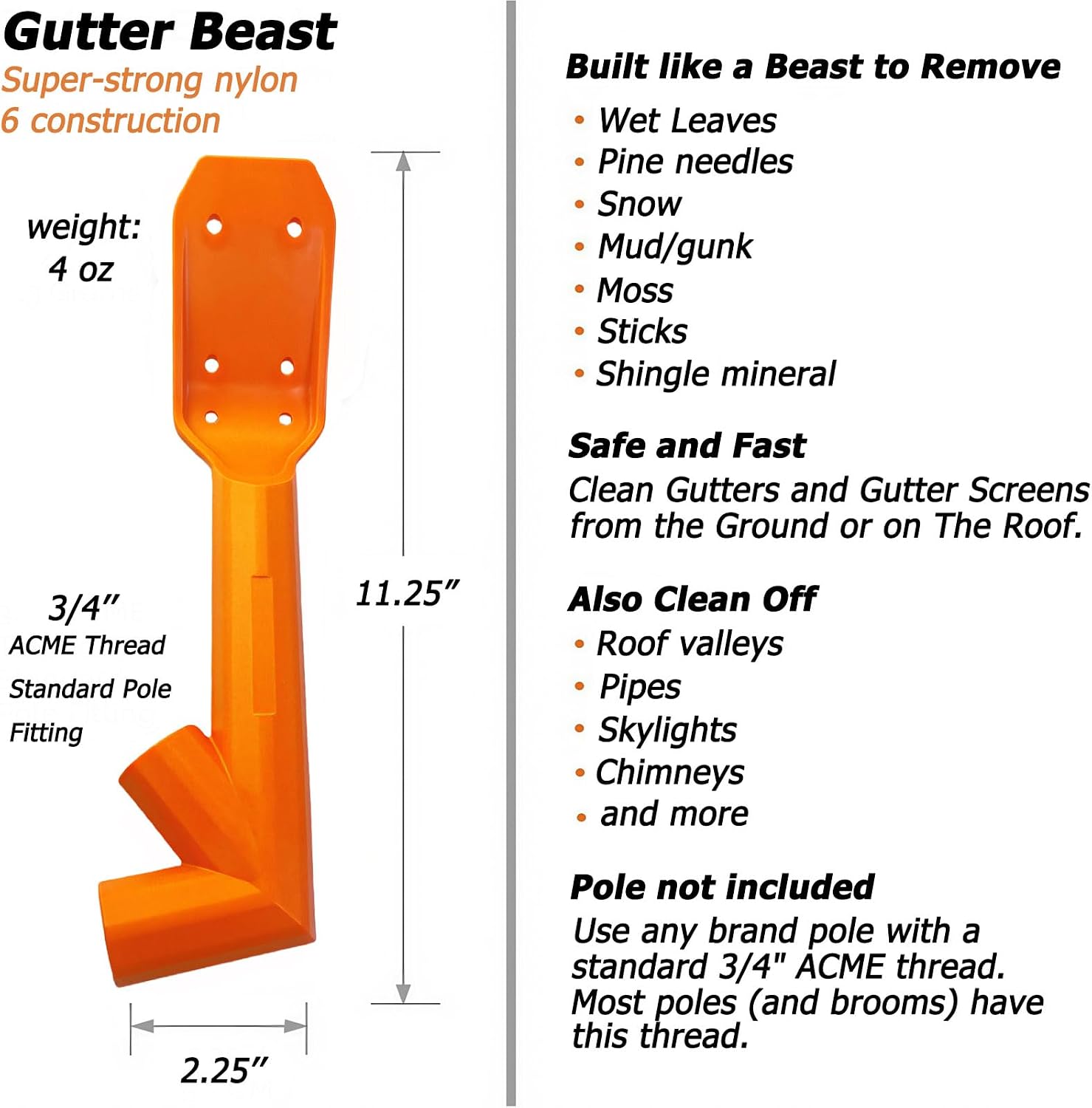 Multi-Angle Gutter Cleaning Tools from the Ground,Gutter Cleaning Tool with Threaded,Gutter Cleaner, Mini Rake, Clean off Gutter Guards from The Ground,Great for Removing Leaves from Roofs