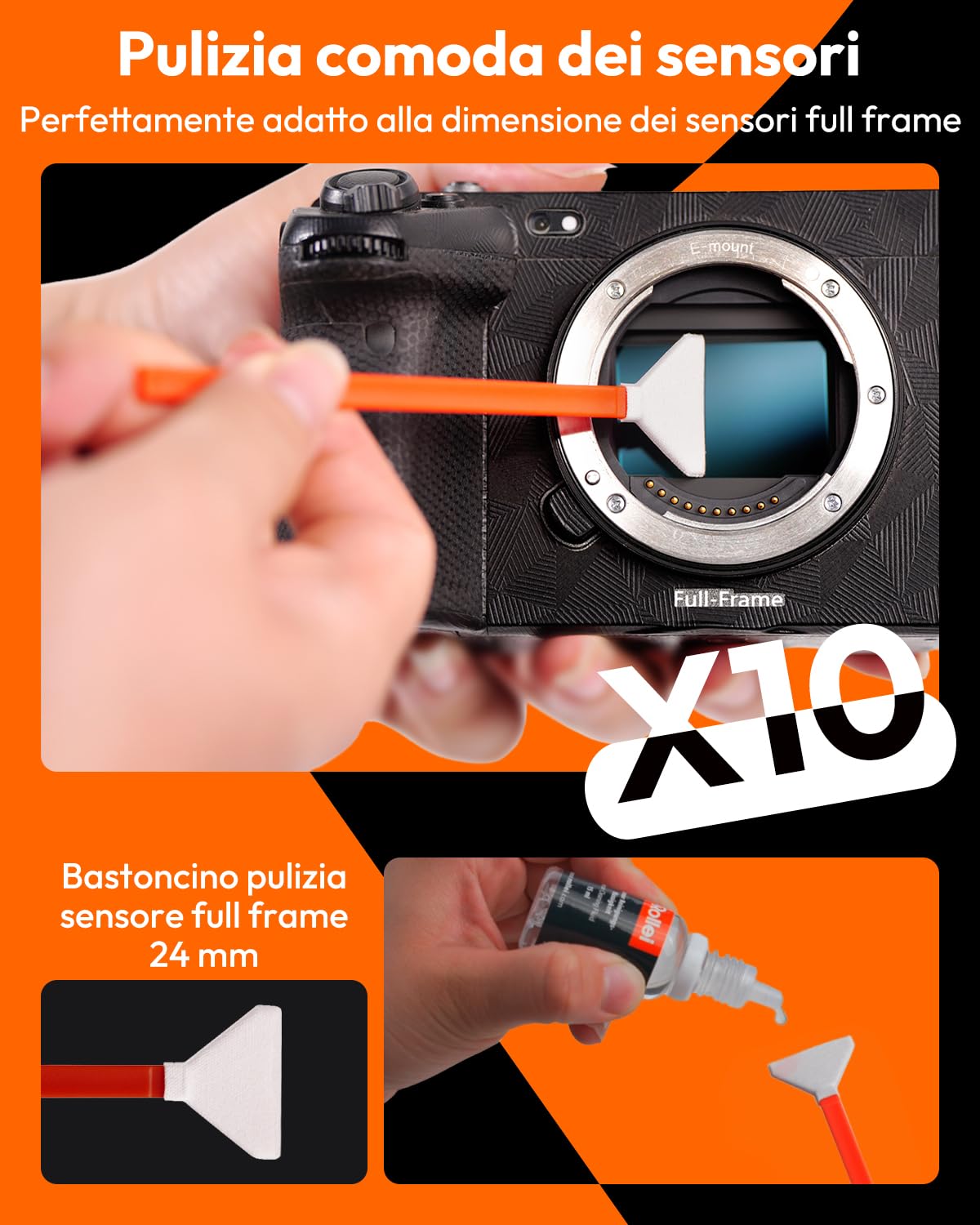 Kit Pulizia Sensore Full Frame, Rollei 8 in 1 Set di Pulizia Macchina Fotografica XL con Lenspen Soffietto Salviette Detergenti Liquido Detergente Bastoncini di Pulizia Sensore(24 mm) per Obiettivo