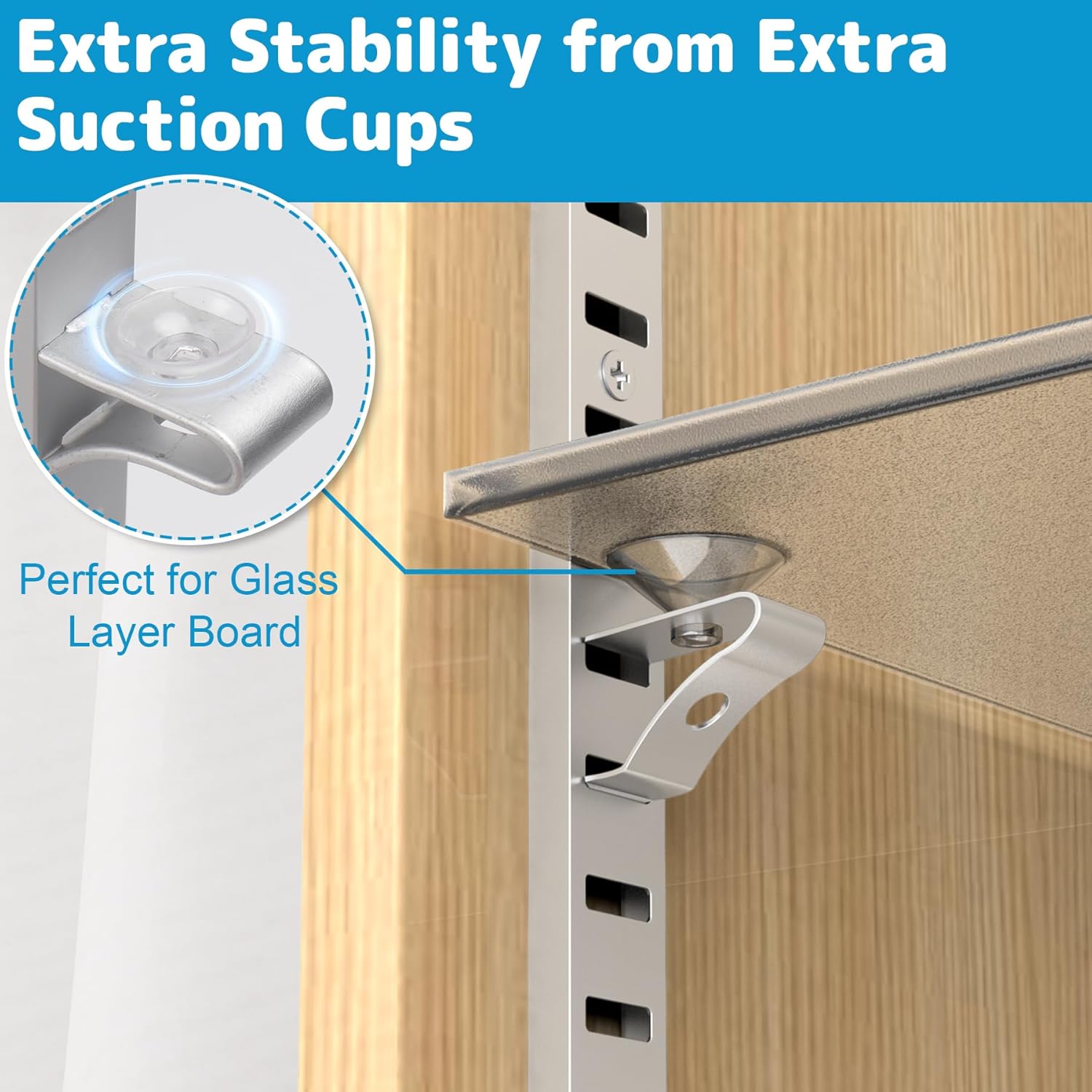 Air Jade Adjustable Shelf Brackets, 12 Pack 17" Shelf Pilaster & Clips, with 12 Pcs Suction Cups, Metal Wall Shelf Rails Kit for Cabinet, Closet, and Bookcases Organization, Hardware Included