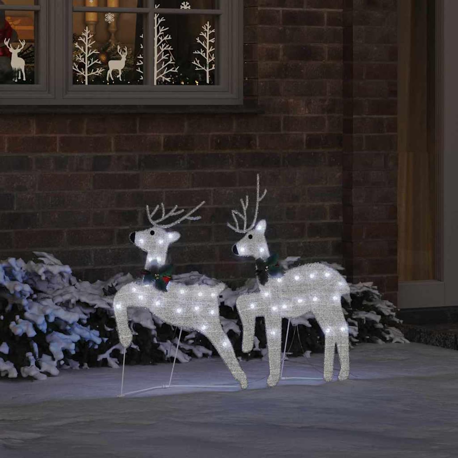 Gecheer LED Rentier Deko 2er Set, Kaltweiß Stoff Figur mit USB Betrieb, 65cm und 58cm hoch, for Weihnachtsdeko Wohnzimmer Garten Terrasse Innen Außenbereich