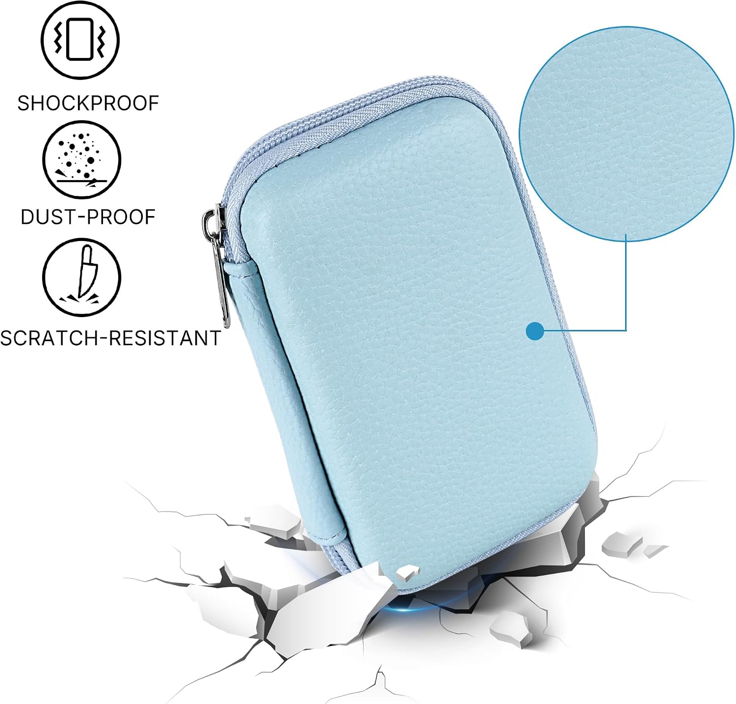 Hard Case Compatible with EMAY 6L/EMAY ECG EKG Monitor, Shockproof Travel Carrying Storage Bag for Portable Heart Rate Electrocardiogram Monitor (Light Blue, Case Only)