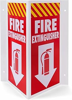 3D Fire Extinguisher Sign - Plastic Pre-Drilled Safety Wall Panel for Indoor & Outdoor Use - Projection Angle Warning Legend for Restaurant, Business, or Home Security & Prevention, 10