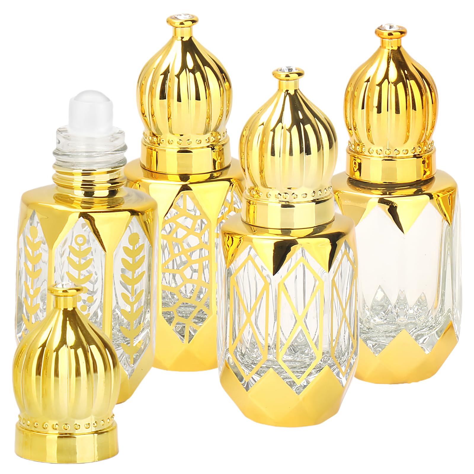 Joyeee Flacon Roll on Vide en Verre, Lot de 4 Flacons de 6 ml pour Huiles Essentielles, Style Vintage Rechargeables et Vides, Couleur or, pour Parfums de Voyage
