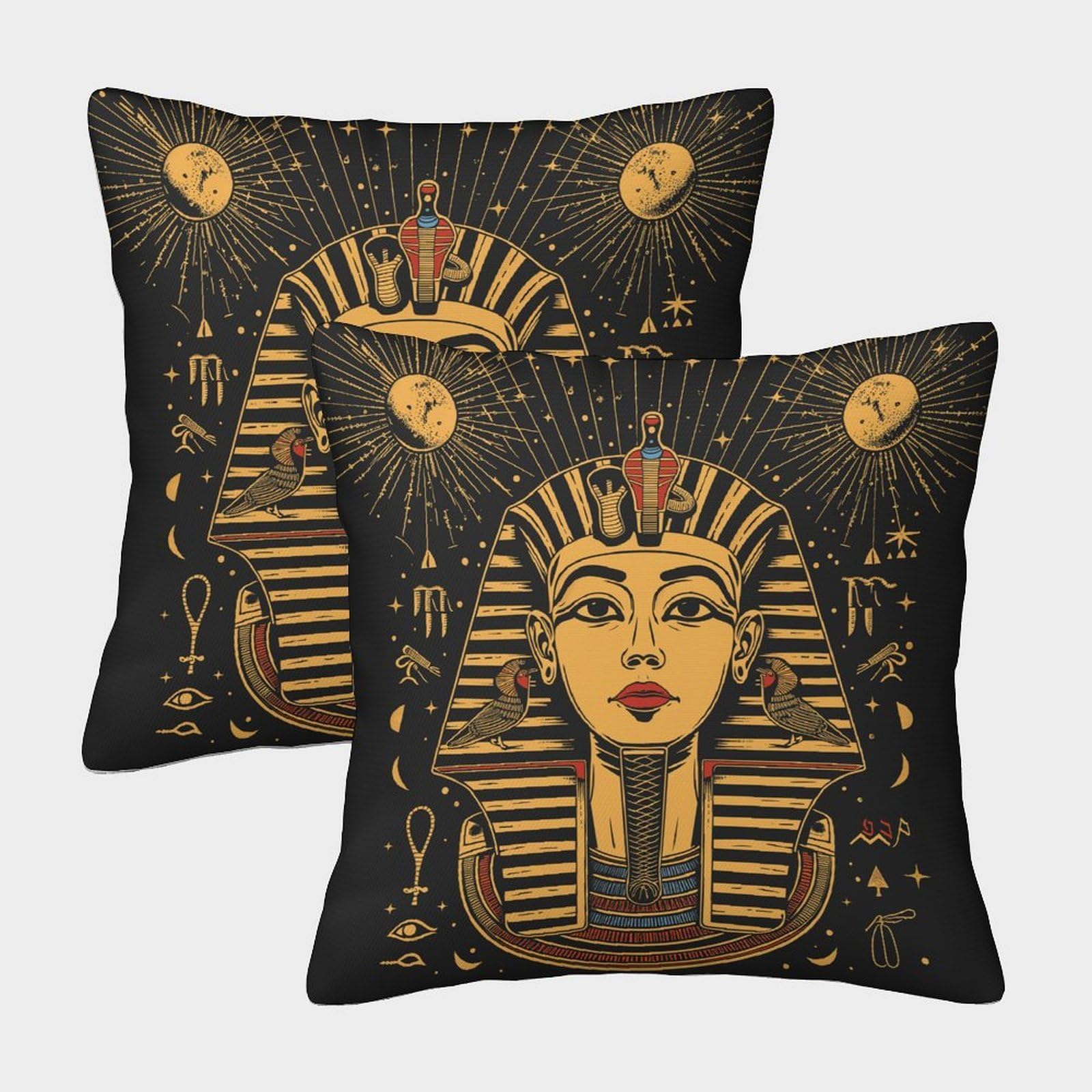 kaiyun 2 Pack 3D Ancient Egypt-Pharaohs Theme Square Cushion Cover Decoration Pillow Cover Suitable for Home Sofa Bedroom Living Room 40x40cm