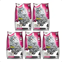Kit 5 Areia Higiênica Sanitária Granfinnus Grãos Finos Para Gatos 4kg Premium Natural Argila