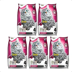 Kit 5 Areia Higiênica Sanitária Granfinnus Grãos Finos Para Gatos 4kg Premium Natural Argila