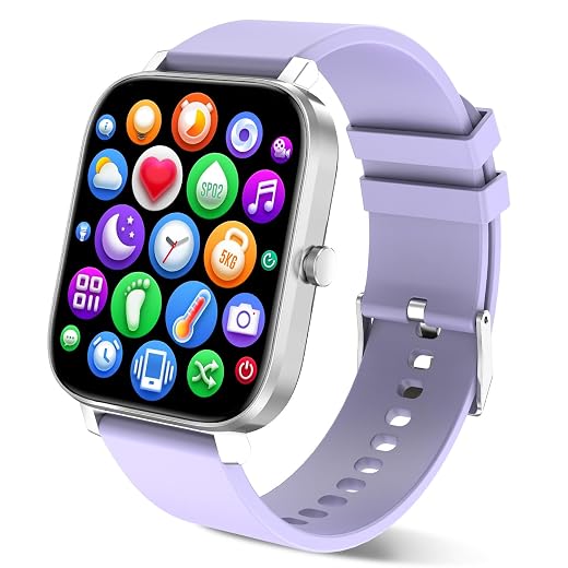 TORJALPH Smart Watch for Men Women Compatible with iPhone Samsung Android Phone 1.69 inch Full Touch Screen IP68 Waterproof Bluetooh Fitness Tracker Heart Rate/Sleep Monitor (Light Purple)