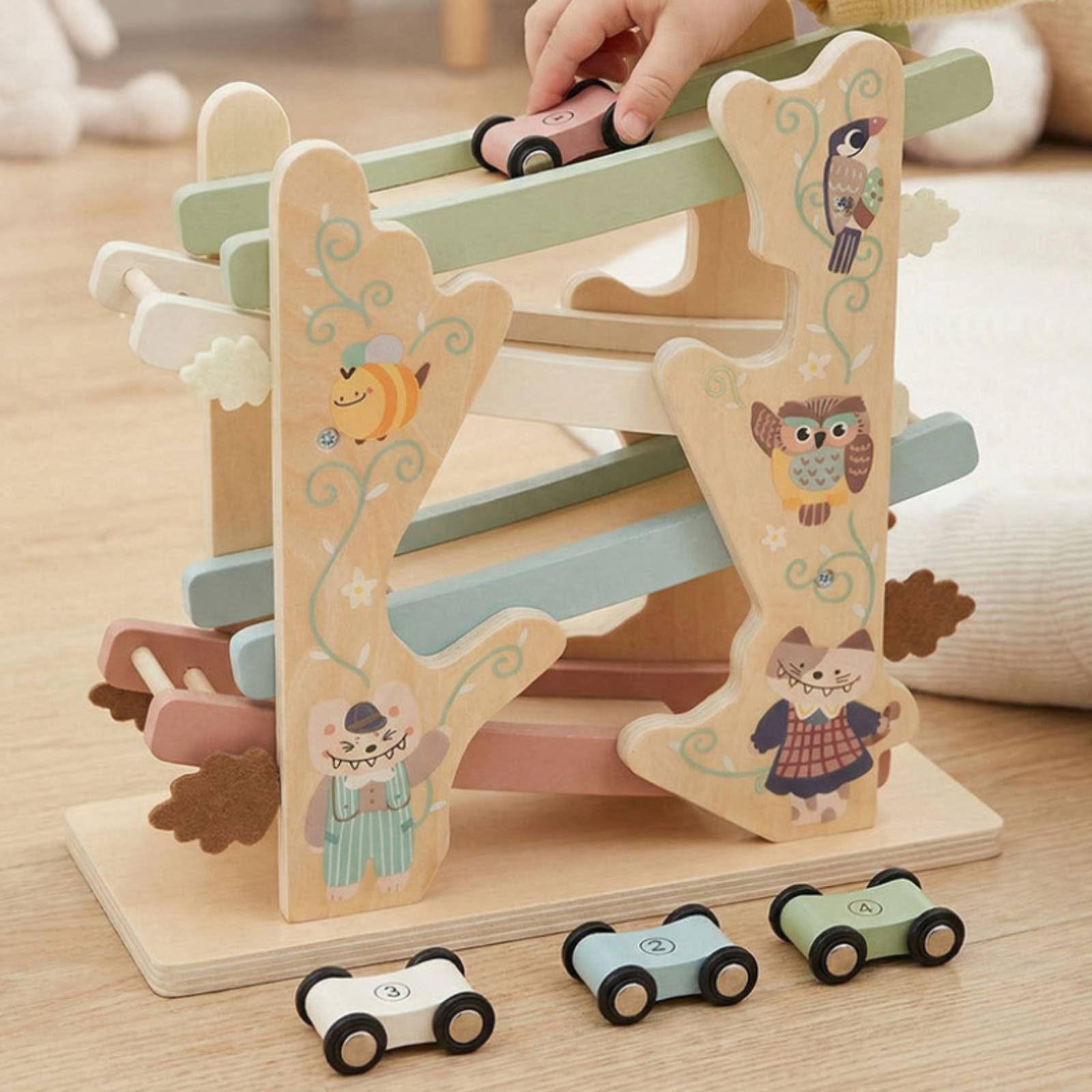 Veicolo Scivolatore per Bambini Pista Automobilina Giocattolo Rampa Auto in Legno Apprendimento Pensiero Logico Causa Effetto Sensoriale Adatto a Regalo Festa Inaugurazione
