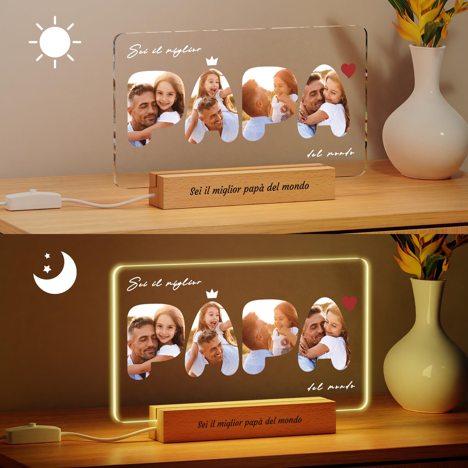 Cornice portafoto personalizzata per la festa del papà, regalo per papà da figlia e figlio, cornice in legno per papà, regalo per la festa del papà