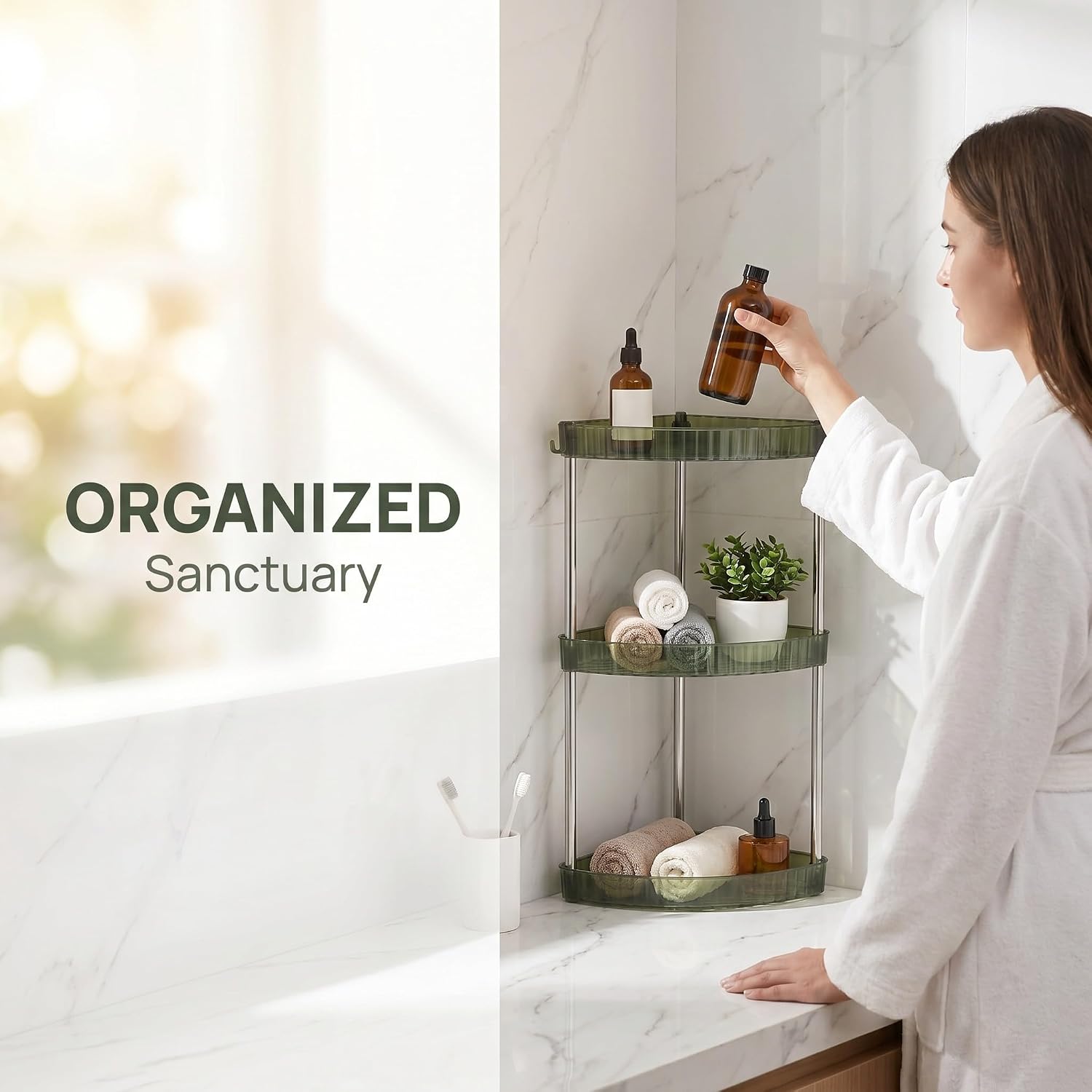 Toddmomy 1 Set Bathroom Triangle Shelf Rack, 3-Tier Freestanding Storage Organizer for Restroom, Corner Counter Storage for Shower Bathroom Dresser