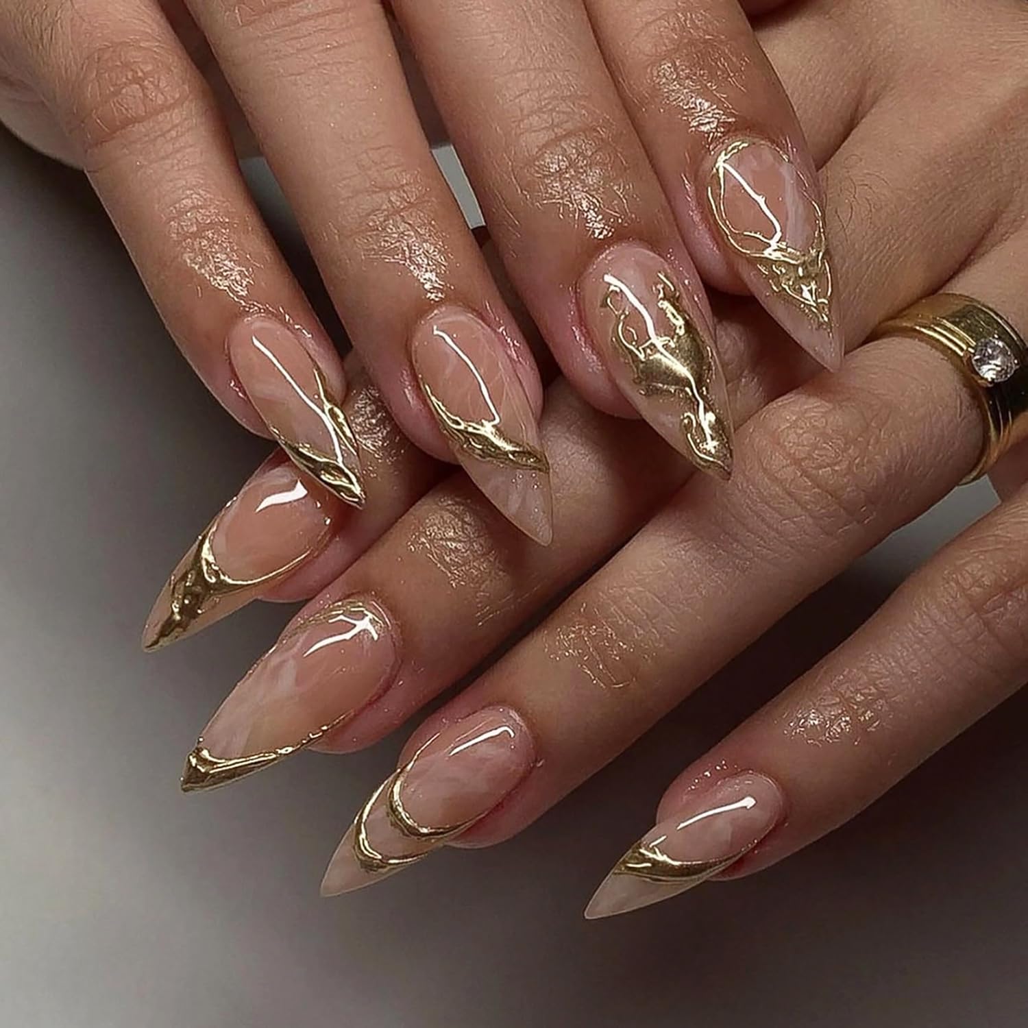 Almond Press On Nails - Glossy Medium Length with Designs