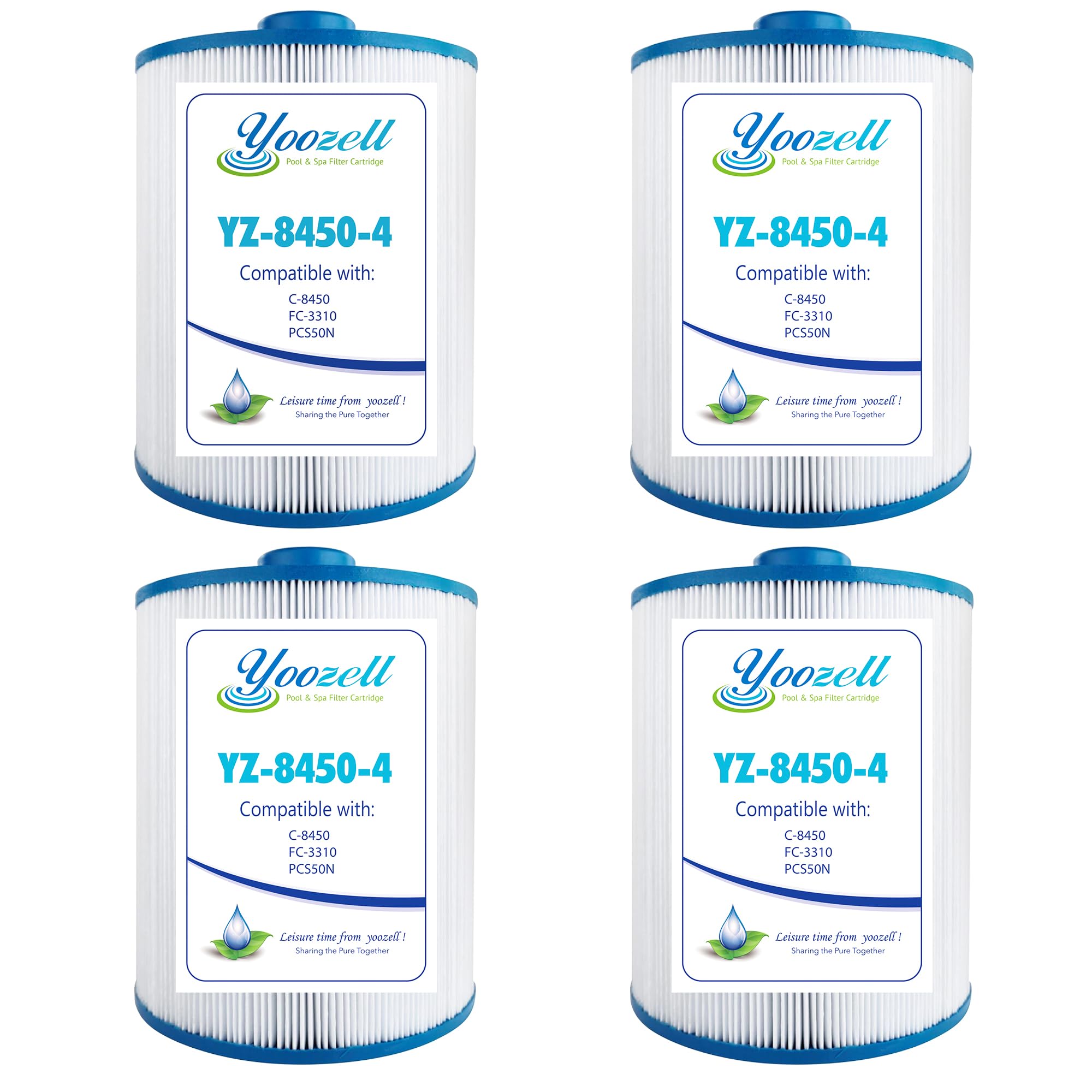 Yoozell C-8450 Spa Filter Cartridge Replaces for Filbur FC-3310, PCS50N, 100593, 3301-2261, Darlly 80501 Maax Spas/Coleman Spas, 50 sq.ft Hot Tub Filter, 4 Pack