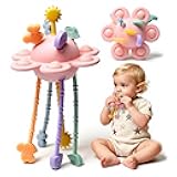 Little Rawr Silicone Baby Sensory Montessori Toys & Pull String Toys for 18 M+, Toddler Birthday Gift Car Seat Airplane Travel Toy for 1 2 Year Old Boy Girl Infant 18 Months Old (Pink)