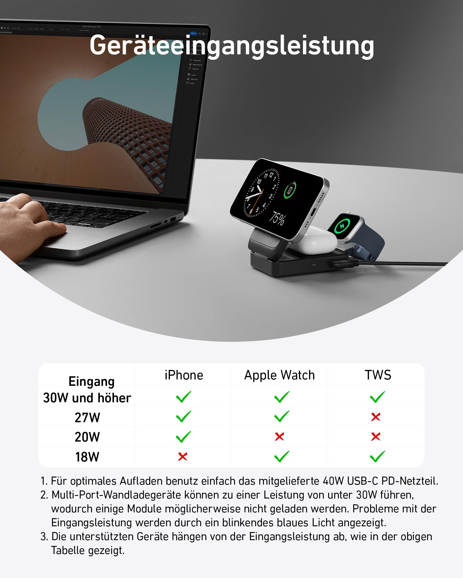 Anker MagGo stacja ładująca 3 w 1, certyfikat Qi2, bezprzewodowa 15 W, kompatybilna z MagSafe, do iPhone 15/14, AirPods, Apple Watch 9 (z zasilaczem USB-C) (Black)