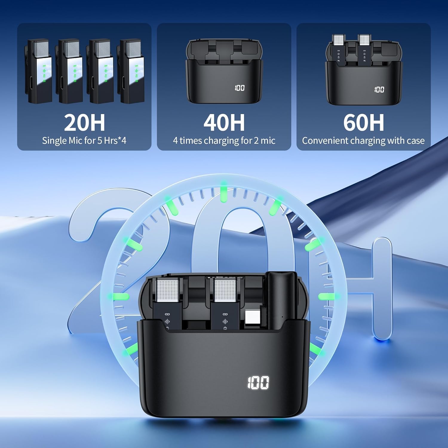 Kinglucky Wireless Lavalier Microphone for iPhone/Camera/Android Type C Smartphone, 4-Channel Noise Reduction Lapel Mini Mics with Charging Case for Video Recording Interview Live Streaming Vlog - Image 2