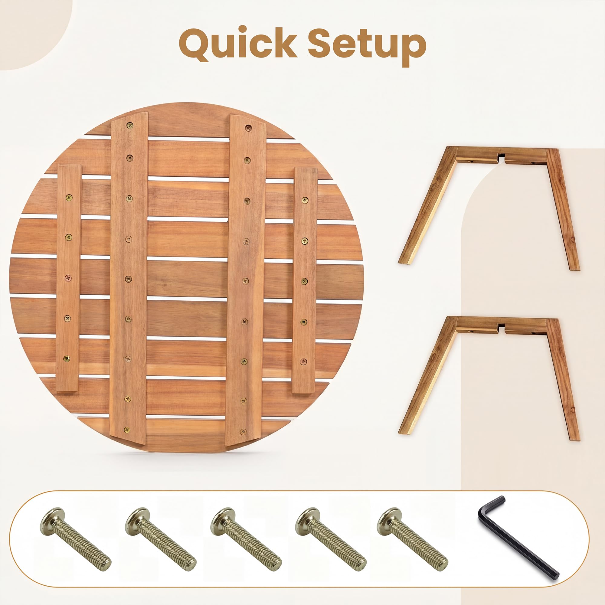 GIANTEX Table Ronde Exterieur Bois Acacia Massif Bout de Canapé Plateau à Lattes Petite Table Basse d'Appoint Jardin Ø 43 x 35 cm Charge 75 kg