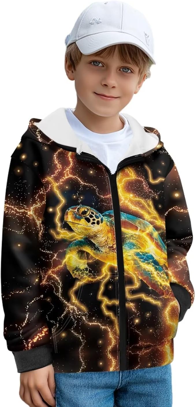 Amazon.com: WELLFLYHOM Sea Turtle Fleece Lining Zip Up Kids Sweatshirts Boys Size 8-10 Lightning Graphic Long Sleeve Hoodies Pockets Athletic Zipper Sweater Novelty Top for Fall Winter : Clothing, Shoes & Jewelry