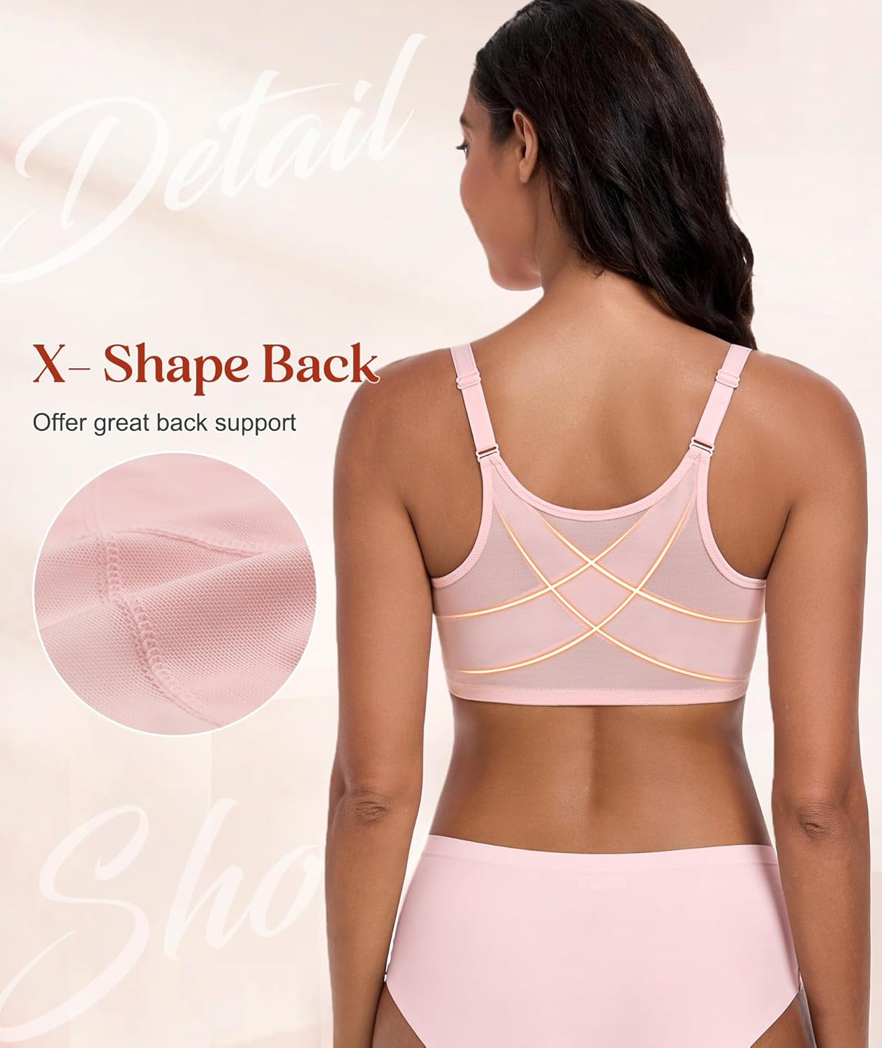 Lemorosy Women's Full Figure Plus Size Front Closure Posture Back Unpadded Underwire Everyday Bra - Image 2