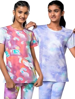 UMILDO Girls Activewear Printed T-Shirts Pack of 2 Breathable Stretch Quickdry (4-14 Yrs) Price In India