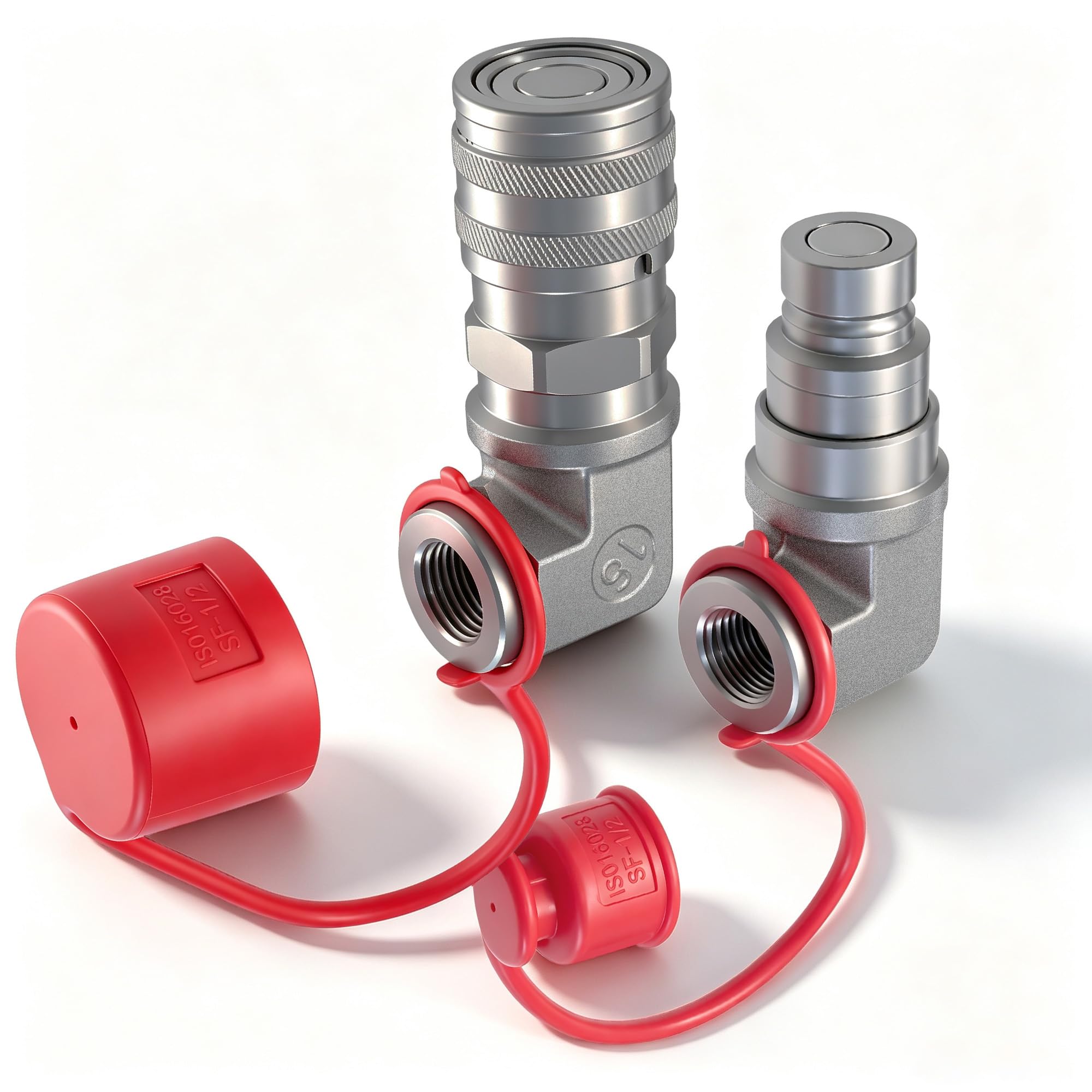 Flat Face 90°Skid Steer Hydraulic Quick Coupler,1/2"NPT x 1/2"Body Male