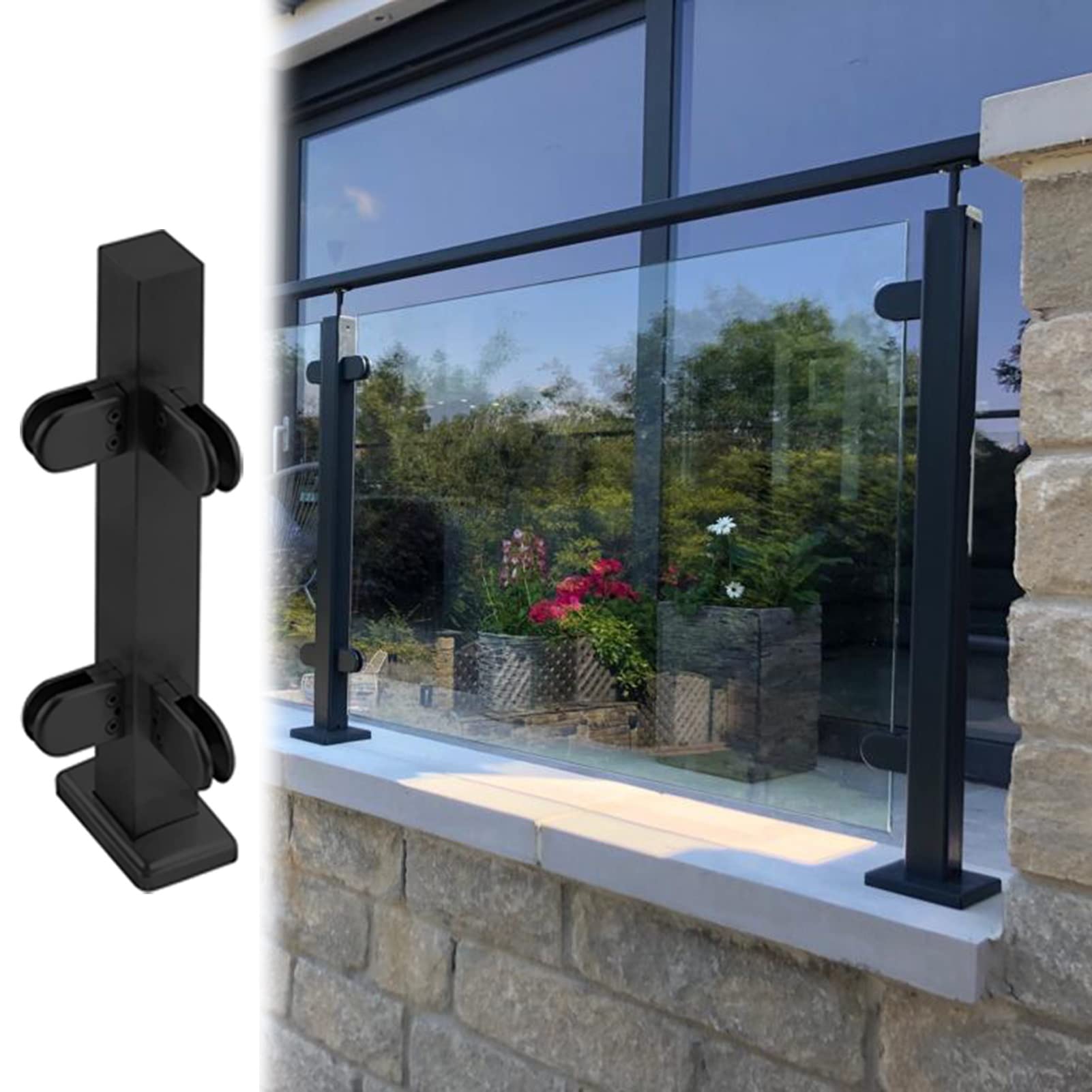 Gyeqxkt Black Corner Post Black Glass Balustrade Posts Commercial Heavy Duty Floor Standing Railing System For Hallway Deck And Landing Handrail Kit Corner Post Size H 140Cm/55