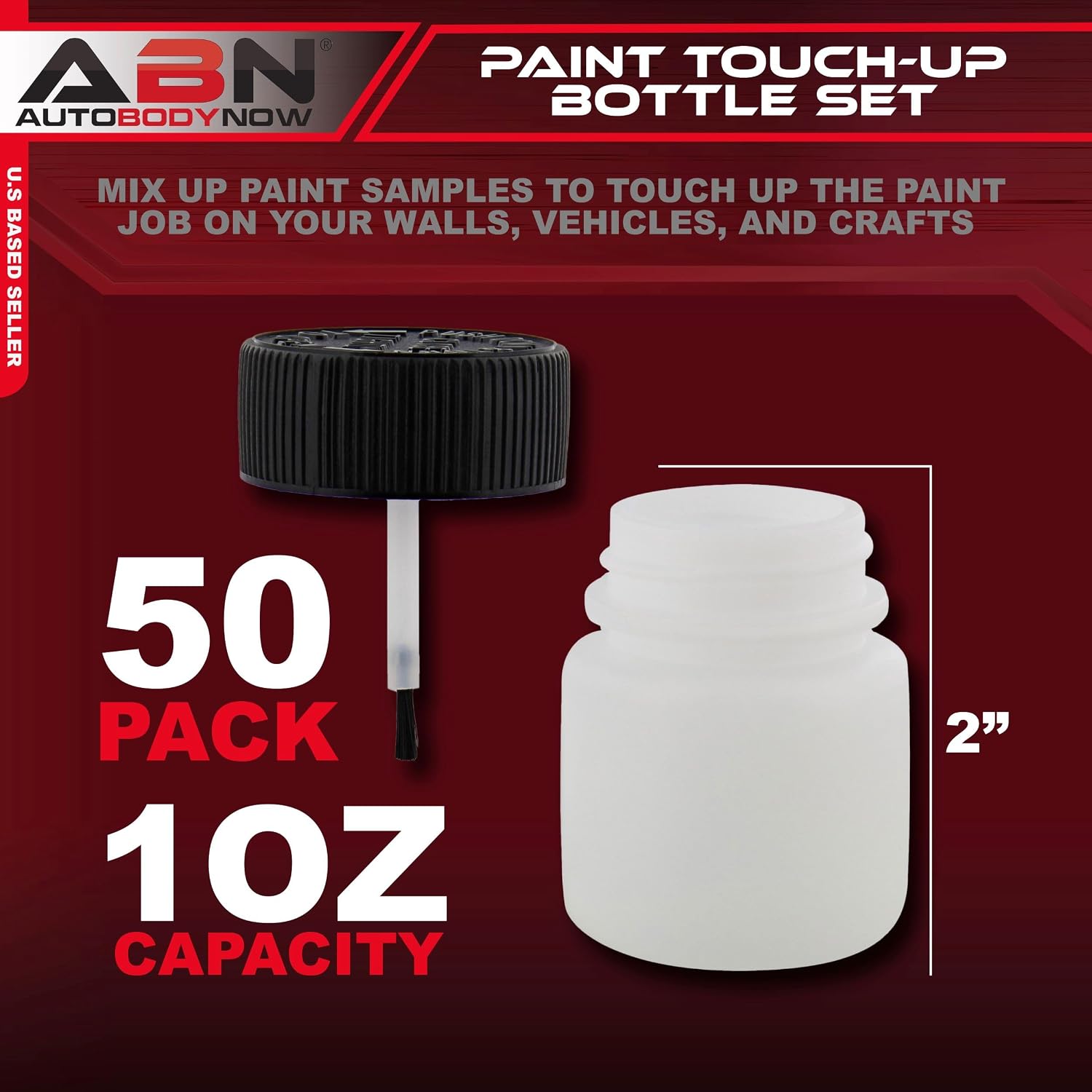 ABN Auto Paint Touch Up Bottles with Brush - 50pk 30mL Touchup Cup Paint Containers with Applicator and Mixing Marble
