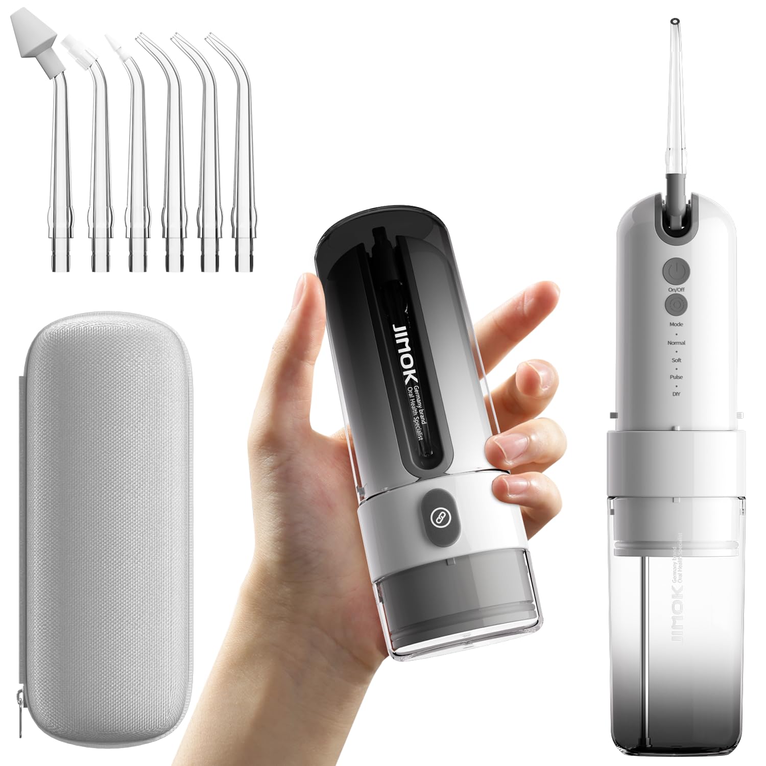 Jimok Power - Púas de agua para limpieza de dientes inalámbrica, 4 modos con puntas de 6 chorros, tanque de agua extraíble para una fácil limpieza, funda portátil para viajes en casa (negro)