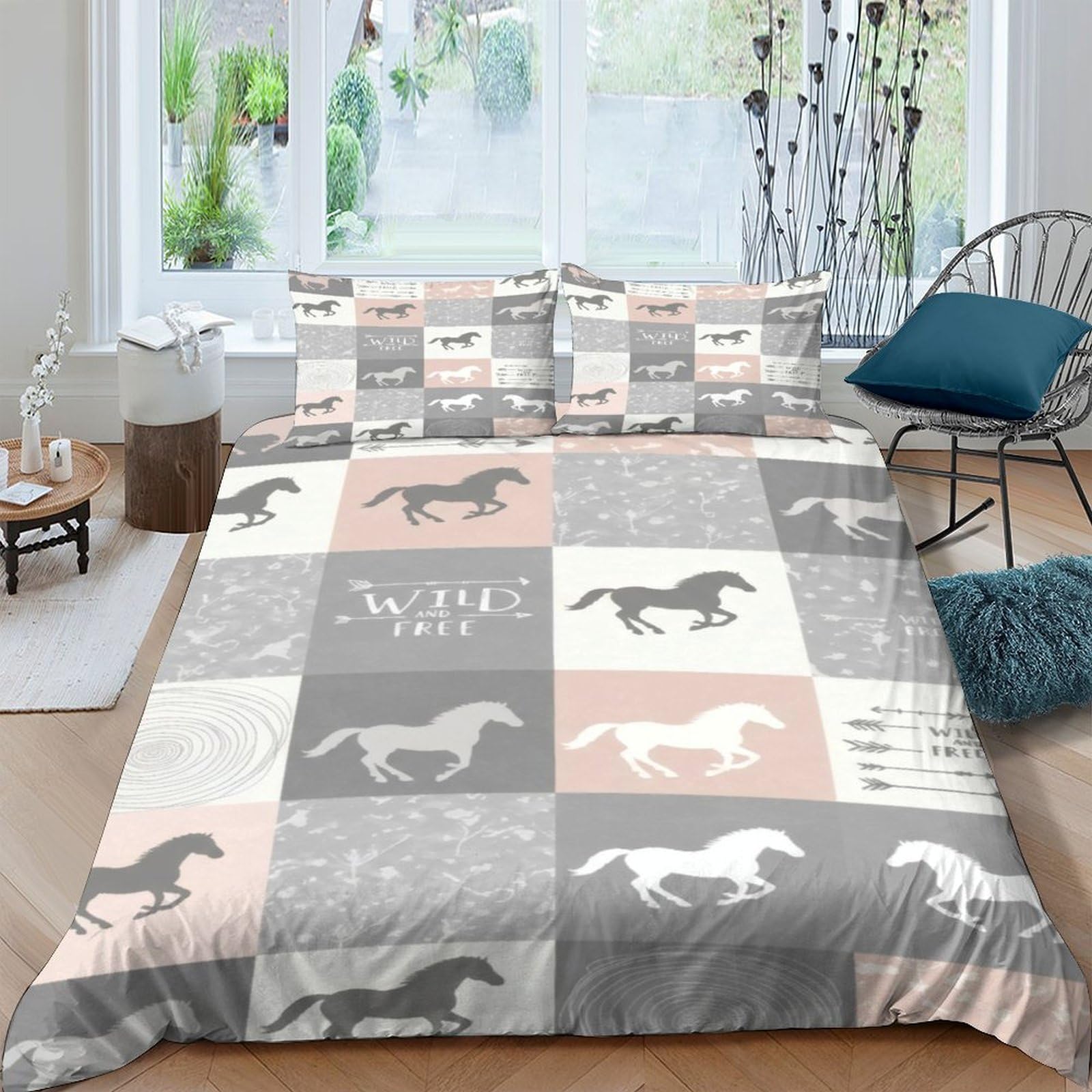 Ctjqhvkz Style-6 3D Printed Horse Patchwork Fitted Sheet Microfiber Soft Breathable Wild Stallion Bed Cover For Bedroom Dorm Decor Single（135X200cm）