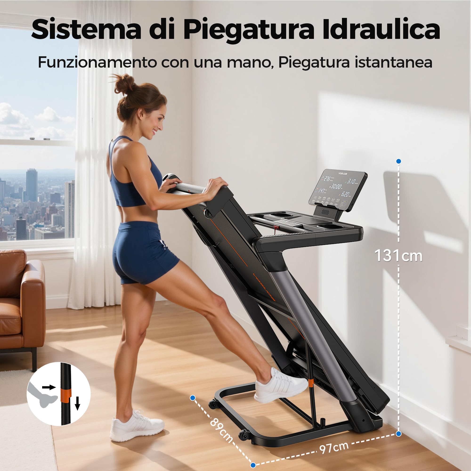 YOSUDA Bieżnia do domu, składana, automatyczna bieżnia z automatycznym nachyleniem 18%, 3,0 KM, obciążenie do 172 kg, kompatybilna z aplikacją Bluetooth, ekran LED o wysokiej rozdzielczości