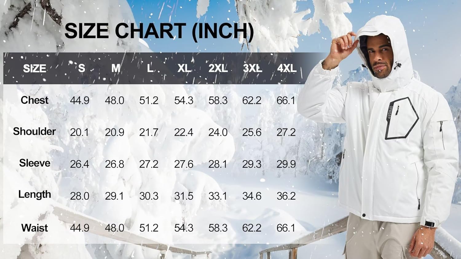 QPNGRP Men's Ski Jacket Waterproof Insulated Winter Coat 5 Zipper Pockets