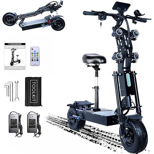 Electric Scooter 10000W Dual Motors, 62 Mph Top Speed, 72V/45Ah Large Capacity Battery, 80 Miles Battery Range, 14" Off-Road Tires, Hydraulic Damping, E-Scooter with Seat, Folding Scooter