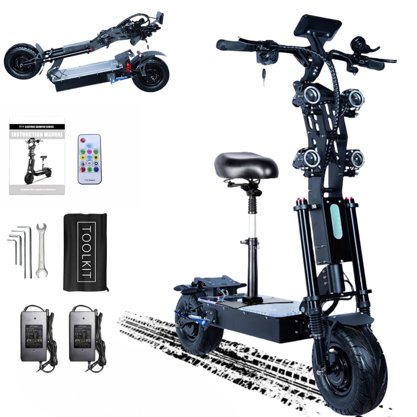 Electric Scooter 10000W Dual Motors 62 Mph Top Speed 72V 45Ah Large Capacity Battery 80 Miles Battery Range