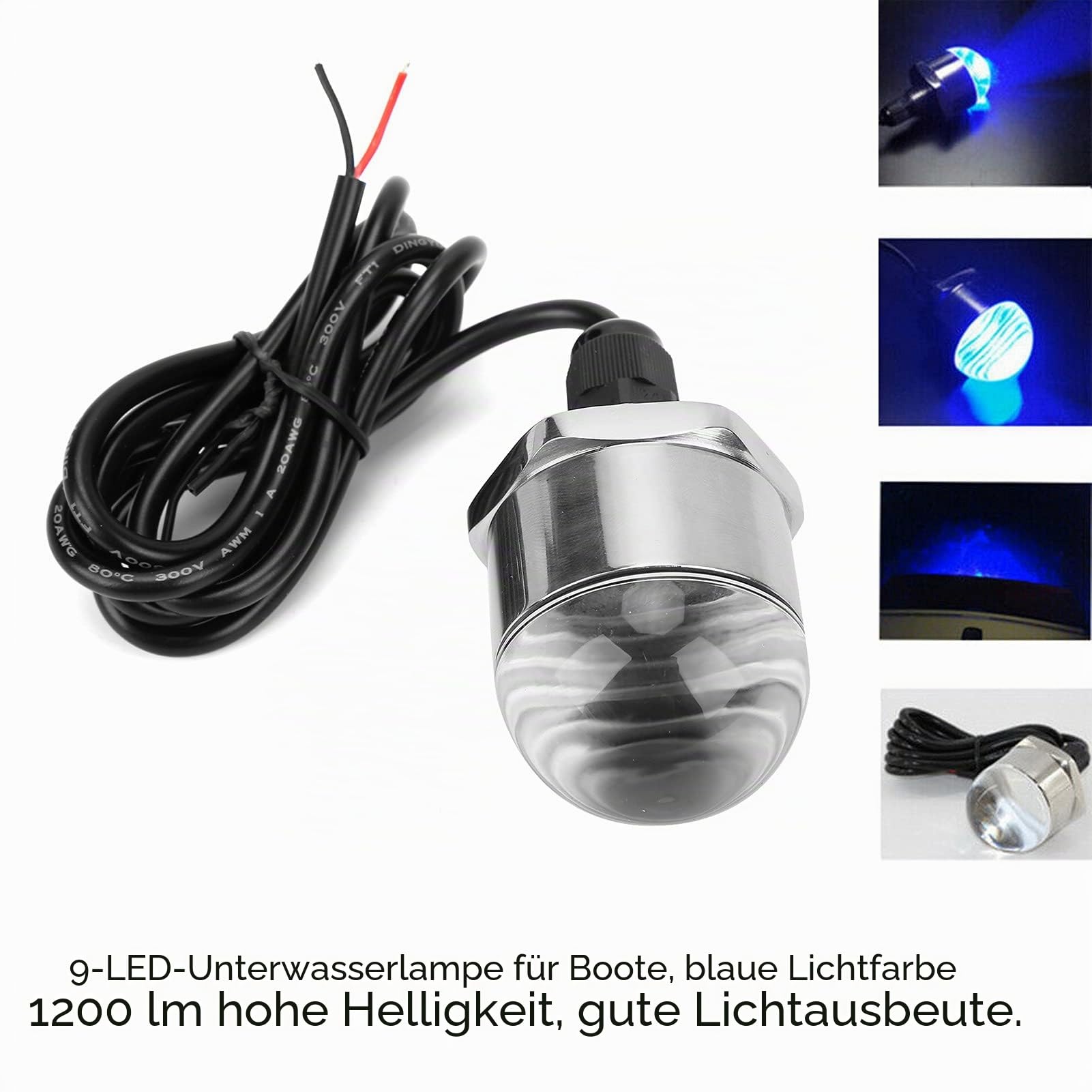 Blaue Bootsbeleuchtung 9LED Boot Unterwasserbeleuchtung 12V Ablassstopfen Licht 1200lm 1/2in NPT Gewinde Unterwasserlampe für Marine Boat Yacht