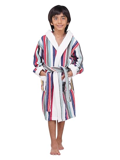 Rangoli BLUE RAINBOW 400 GSM, Kids Bathrobe 100% Cotton, Bathrobe for Girls & Boy