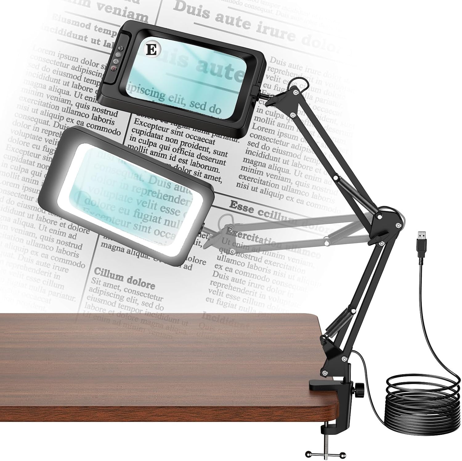 MoKo 10X Large Magnifying Glass with Light and Stand, 7-inch Clamp Magnifying Lamp with 5 Color Modes, Hands-Free Lighted Magnifiers with Swing Arm for Reading, Close Work, Sewing